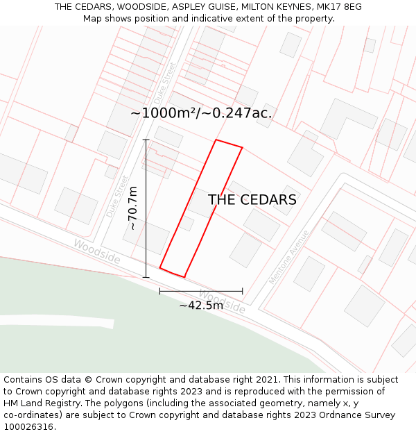 THE CEDARS, WOODSIDE, ASPLEY GUISE, MILTON KEYNES, MK17 8EG: Plot and title map