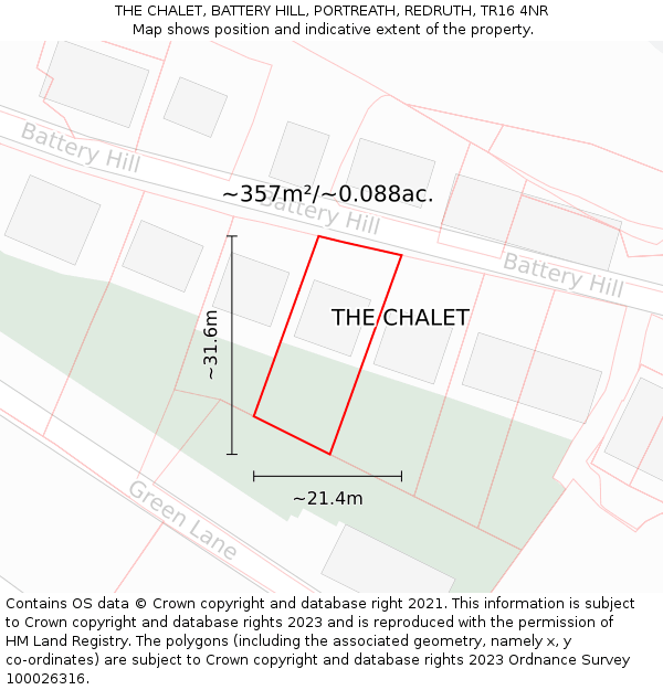 THE CHALET, BATTERY HILL, PORTREATH, REDRUTH, TR16 4NR: Plot and title map