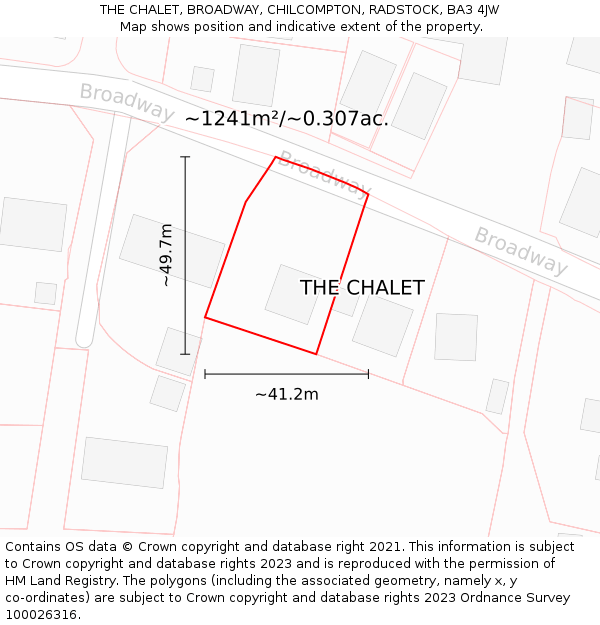 THE CHALET, BROADWAY, CHILCOMPTON, RADSTOCK, BA3 4JW: Plot and title map