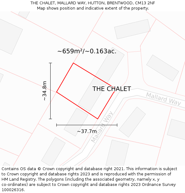 THE CHALET, MALLARD WAY, HUTTON, BRENTWOOD, CM13 2NF: Plot and title map