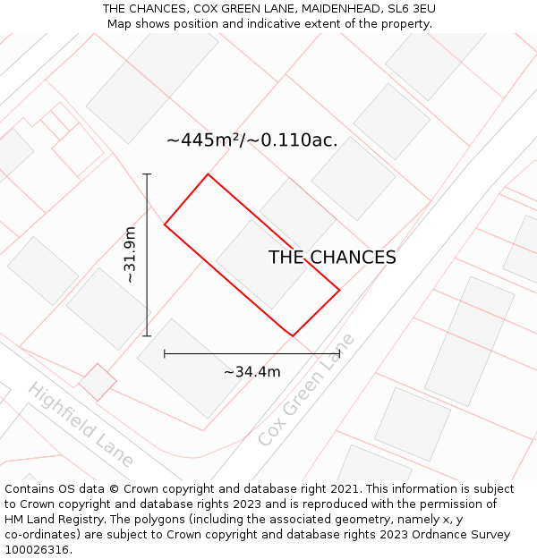 THE CHANCES, COX GREEN LANE, MAIDENHEAD, SL6 3EU: Plot and title map
