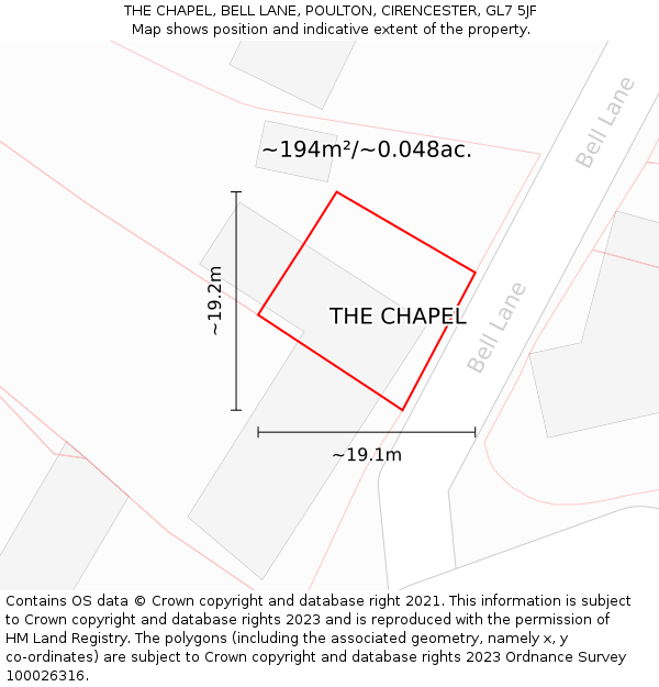 THE CHAPEL, BELL LANE, POULTON, CIRENCESTER, GL7 5JF: Plot and title map