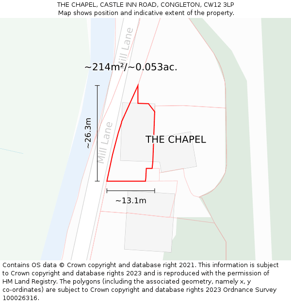 THE CHAPEL, CASTLE INN ROAD, CONGLETON, CW12 3LP: Plot and title map