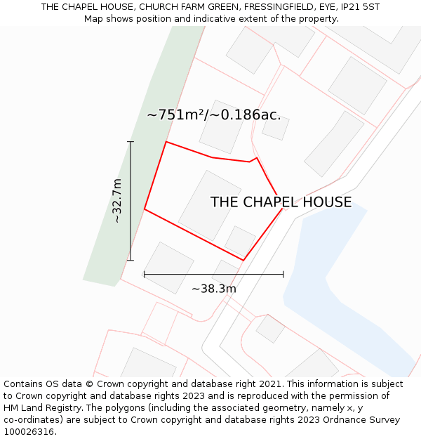 THE CHAPEL HOUSE, CHURCH FARM GREEN, FRESSINGFIELD, EYE, IP21 5ST: Plot and title map