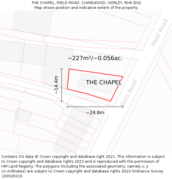 THE CHAPEL, IFIELD ROAD, CHARLWOOD, HORLEY, RH6 0DQ: Plot and title map
