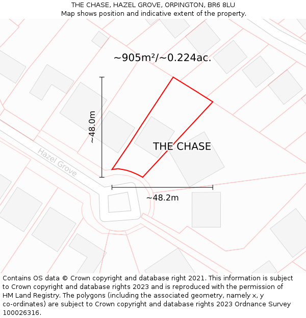THE CHASE, HAZEL GROVE, ORPINGTON, BR6 8LU: Plot and title map