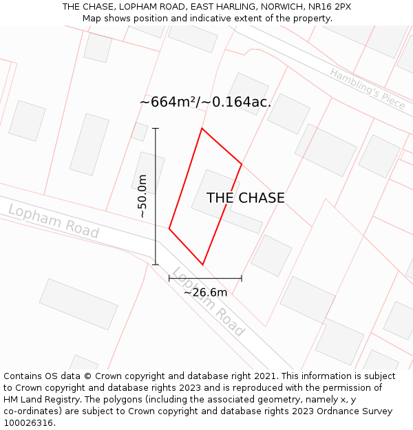 THE CHASE, LOPHAM ROAD, EAST HARLING, NORWICH, NR16 2PX: Plot and title map