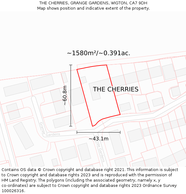 THE CHERRIES, GRANGE GARDENS, WIGTON, CA7 9DH: Plot and title map