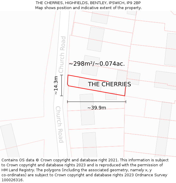 THE CHERRIES, HIGHFIELDS, BENTLEY, IPSWICH, IP9 2BP: Plot and title map