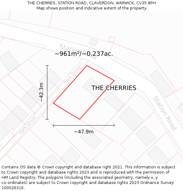 THE CHERRIES, STATION ROAD, CLAVERDON, WARWICK, CV35 8PH: Plot and title map