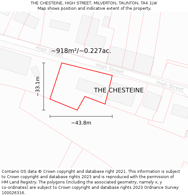 THE CHESTEINE, HIGH STREET, MILVERTON, TAUNTON, TA4 1LW: Plot and title map