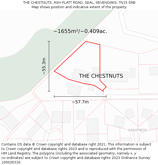THE CHESTNUTS, ASH PLATT ROAD, SEAL, SEVENOAKS, TN15 0AB: Plot and title map