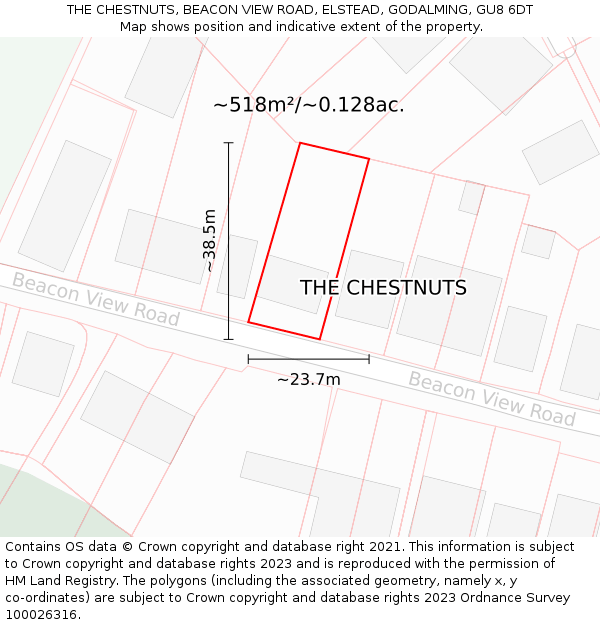 THE CHESTNUTS, BEACON VIEW ROAD, ELSTEAD, GODALMING, GU8 6DT: Plot and title map