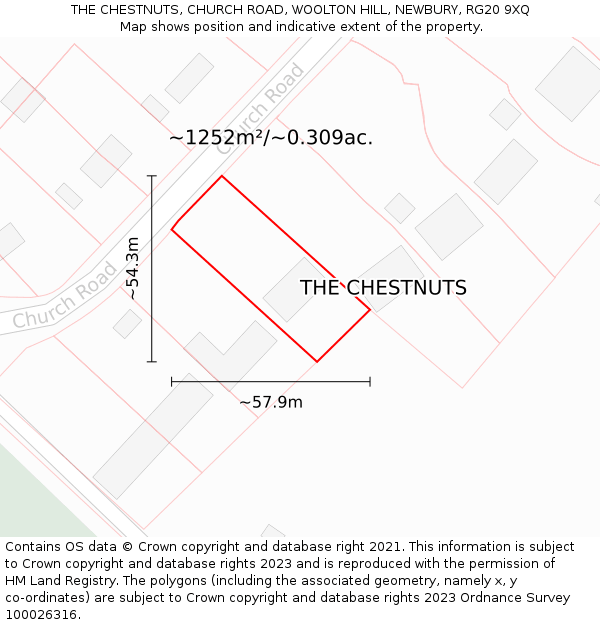 THE CHESTNUTS, CHURCH ROAD, WOOLTON HILL, NEWBURY, RG20 9XQ: Plot and title map
