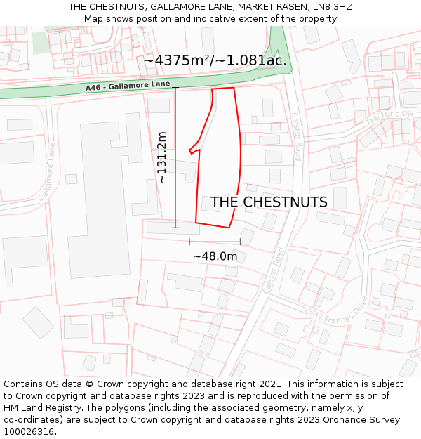 THE CHESTNUTS, GALLAMORE LANE, MARKET RASEN, LN8 3HZ: Plot and title map