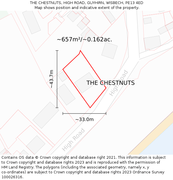 THE CHESTNUTS, HIGH ROAD, GUYHIRN, WISBECH, PE13 4ED: Plot and title map