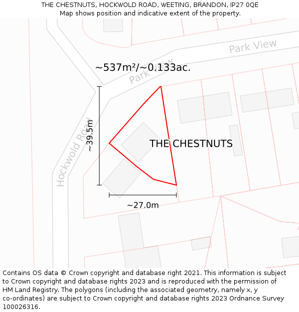 THE CHESTNUTS, HOCKWOLD ROAD, WEETING, BRANDON, IP27 0QE: Plot and title map