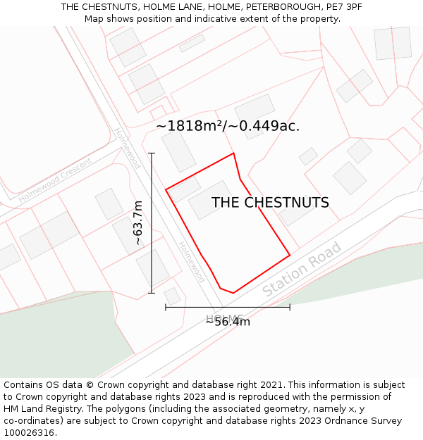 THE CHESTNUTS, HOLME LANE, HOLME, PETERBOROUGH, PE7 3PF: Plot and title map
