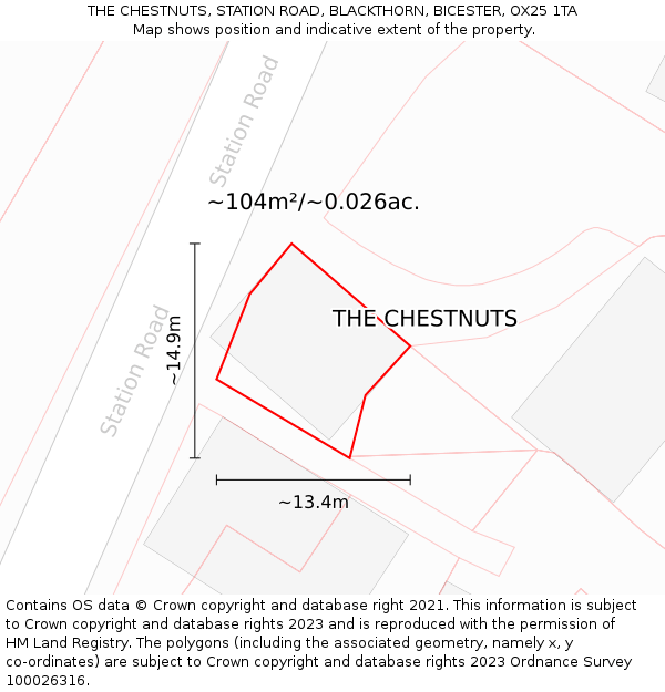 THE CHESTNUTS, STATION ROAD, BLACKTHORN, BICESTER, OX25 1TA: Plot and title map
