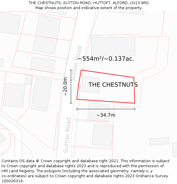 THE CHESTNUTS, SUTTON ROAD, HUTTOFT, ALFORD, LN13 9RG: Plot and title map