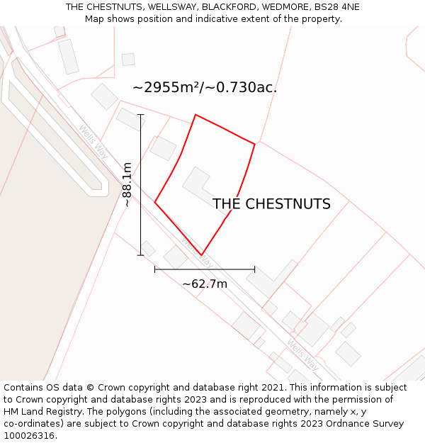 THE CHESTNUTS, WELLSWAY, BLACKFORD, WEDMORE, BS28 4NE: Plot and title map