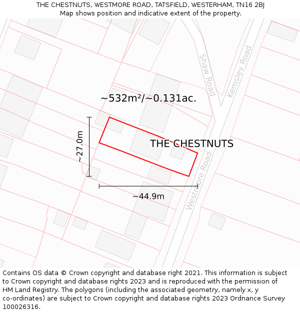 THE CHESTNUTS, WESTMORE ROAD, TATSFIELD, WESTERHAM, TN16 2BJ: Plot and title map