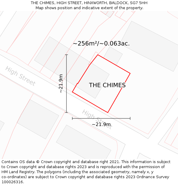 THE CHIMES, HIGH STREET, HINXWORTH, BALDOCK, SG7 5HH: Plot and title map