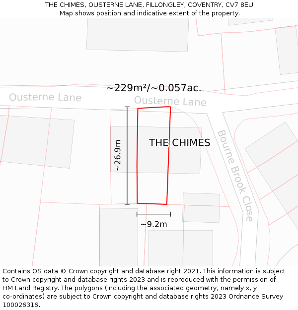 THE CHIMES, OUSTERNE LANE, FILLONGLEY, COVENTRY, CV7 8EU: Plot and title map