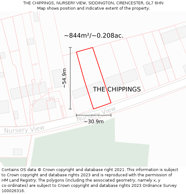 THE CHIPPINGS, NURSERY VIEW, SIDDINGTON, CIRENCESTER, GL7 6HN: Plot and title map
