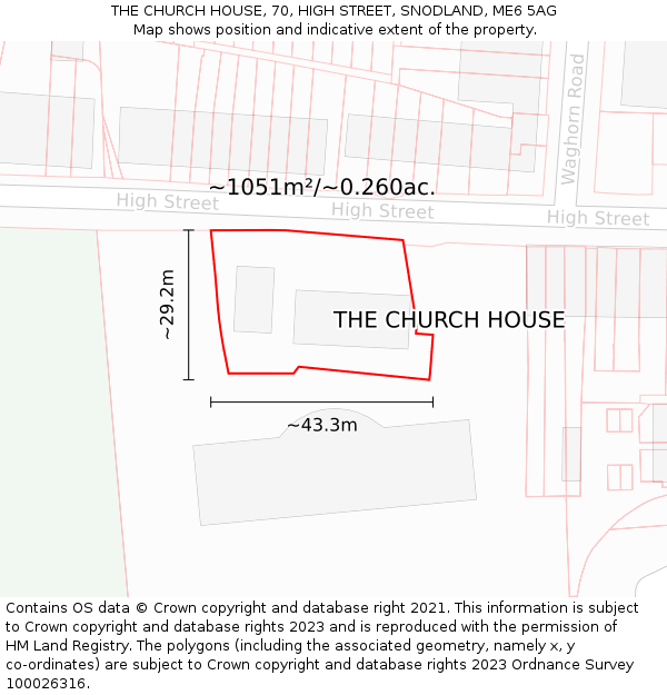 THE CHURCH HOUSE, 70, HIGH STREET, SNODLAND, ME6 5AG: Plot and title map