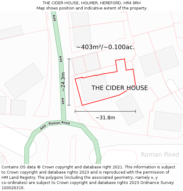 THE CIDER HOUSE, HOLMER, HEREFORD, HR4 9RH: Plot and title map