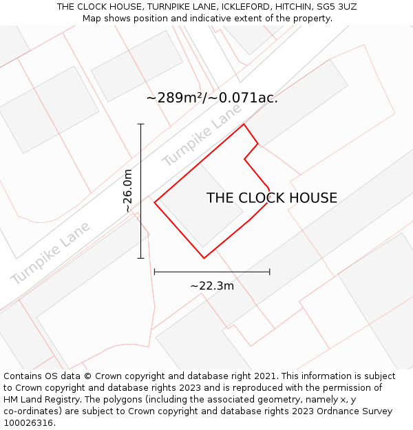 THE CLOCK HOUSE, TURNPIKE LANE, ICKLEFORD, HITCHIN, SG5 3UZ: Plot and title map