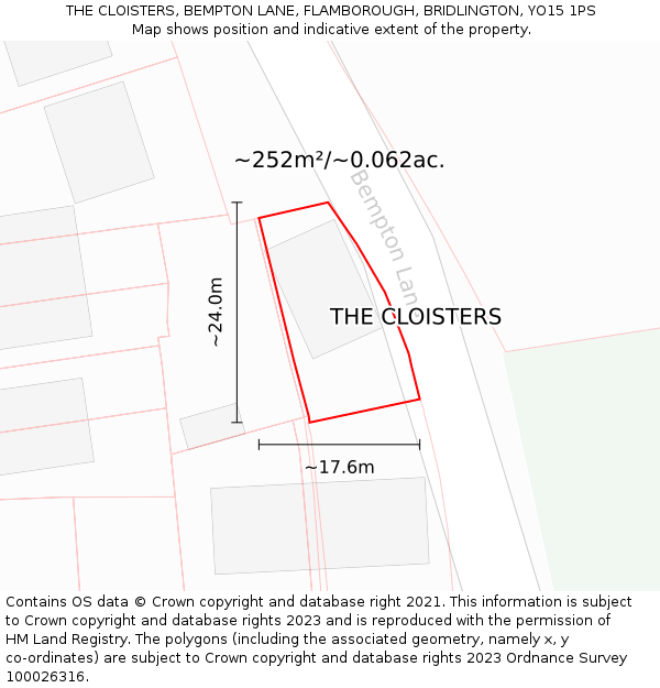 THE CLOISTERS, BEMPTON LANE, FLAMBOROUGH, BRIDLINGTON, YO15 1PS: Plot and title map