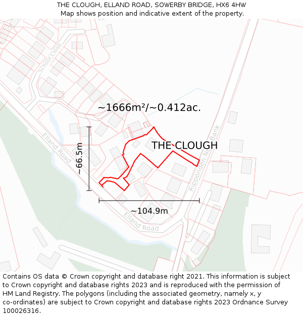THE CLOUGH, ELLAND ROAD, SOWERBY BRIDGE, HX6 4HW: Plot and title map