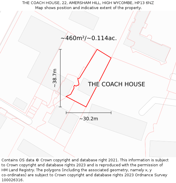 THE COACH HOUSE, 22, AMERSHAM HILL, HIGH WYCOMBE, HP13 6NZ: Plot and title map