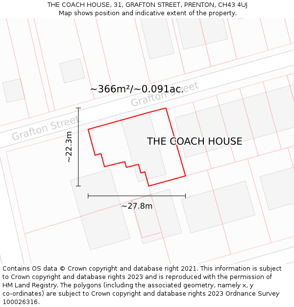 THE COACH HOUSE, 31, GRAFTON STREET, PRENTON, CH43 4UJ: Plot and title map