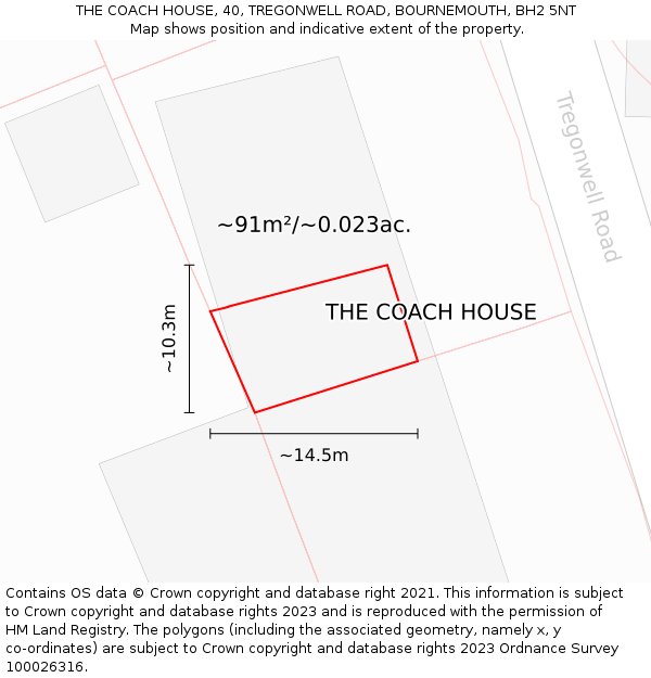 THE COACH HOUSE, 40, TREGONWELL ROAD, BOURNEMOUTH, BH2 5NT: Plot and title map