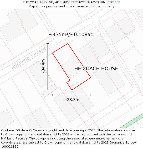 THE COACH HOUSE, ADELAIDE TERRACE, BLACKBURN, BB2 6ET: Plot and title map