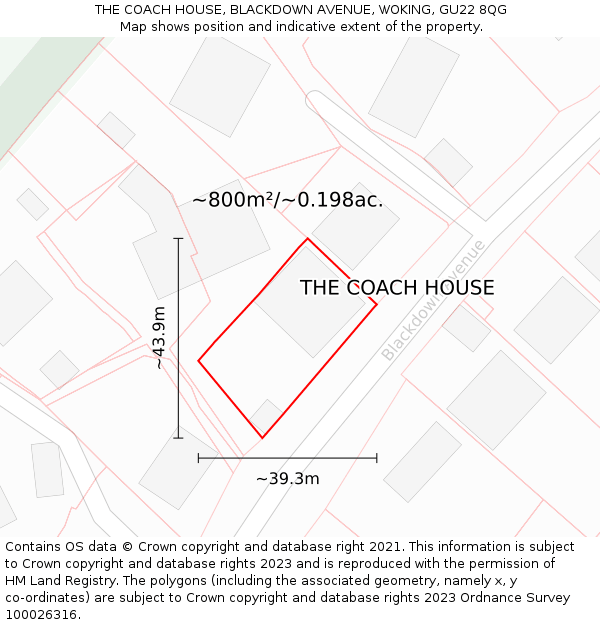THE COACH HOUSE, BLACKDOWN AVENUE, WOKING, GU22 8QG: Plot and title map