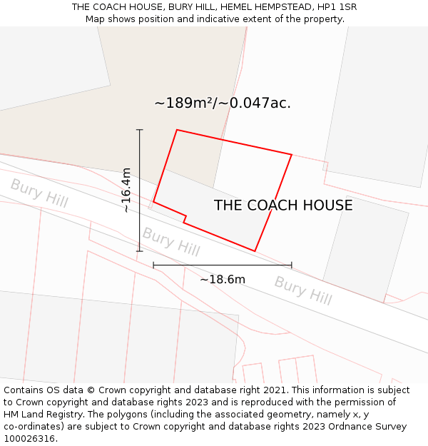 THE COACH HOUSE, BURY HILL, HEMEL HEMPSTEAD, HP1 1SR: Plot and title map