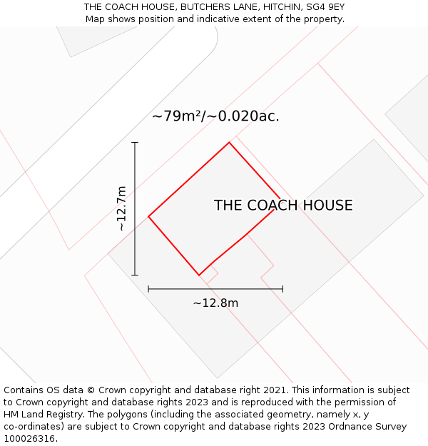THE COACH HOUSE, BUTCHERS LANE, HITCHIN, SG4 9EY: Plot and title map