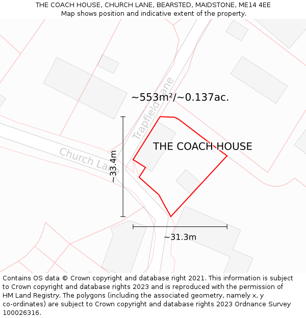 THE COACH HOUSE, CHURCH LANE, BEARSTED, MAIDSTONE, ME14 4EE: Plot and title map