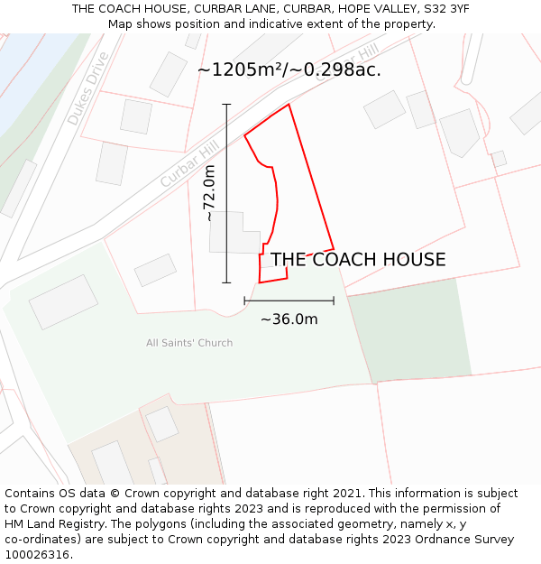 THE COACH HOUSE, CURBAR LANE, CURBAR, HOPE VALLEY, S32 3YF: Plot and title map
