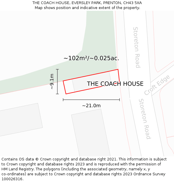 THE COACH HOUSE, EVERSLEY PARK, PRENTON, CH43 5XA: Plot and title map