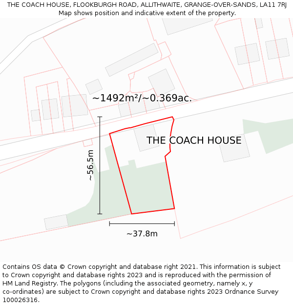 THE COACH HOUSE, FLOOKBURGH ROAD, ALLITHWAITE, GRANGE-OVER-SANDS, LA11 7RJ: Plot and title map
