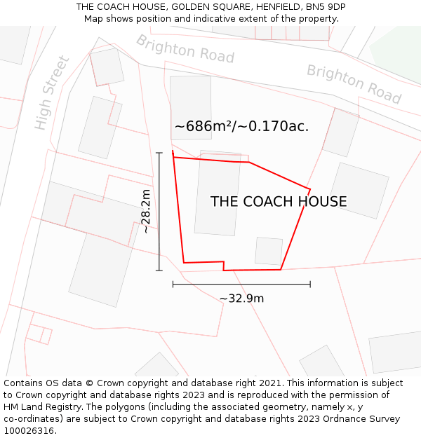 THE COACH HOUSE, GOLDEN SQUARE, HENFIELD, BN5 9DP: Plot and title map