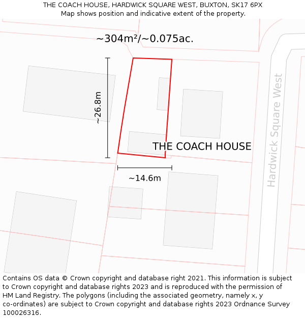 THE COACH HOUSE, HARDWICK SQUARE WEST, BUXTON, SK17 6PX: Plot and title map