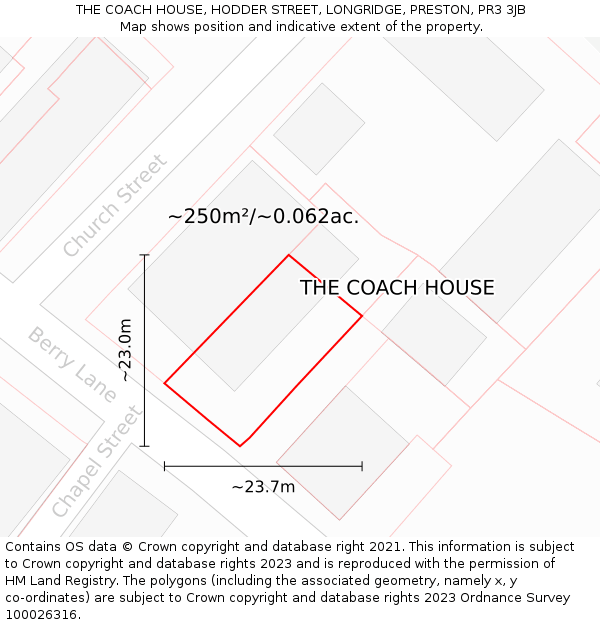 THE COACH HOUSE, HODDER STREET, LONGRIDGE, PRESTON, PR3 3JB: Plot and title map