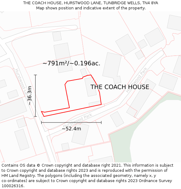 THE COACH HOUSE, HURSTWOOD LANE, TUNBRIDGE WELLS, TN4 8YA: Plot and title map