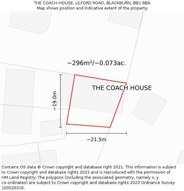 THE COACH HOUSE, LILFORD ROAD, BLACKBURN, BB1 8BA: Plot and title map
